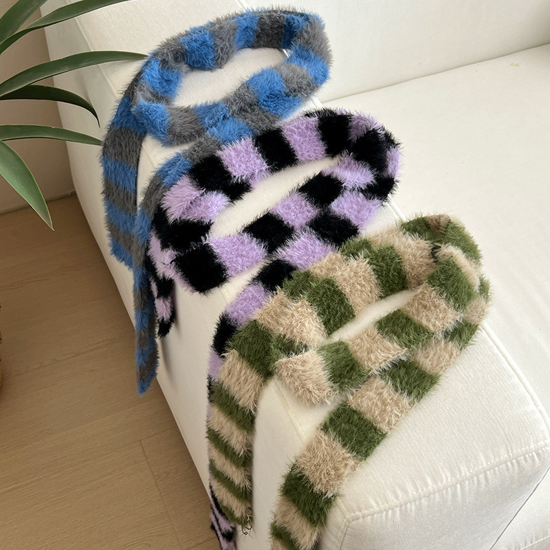 Winter Clothing Outdoor - Y2k Striped Plush Narrow Long Scarf