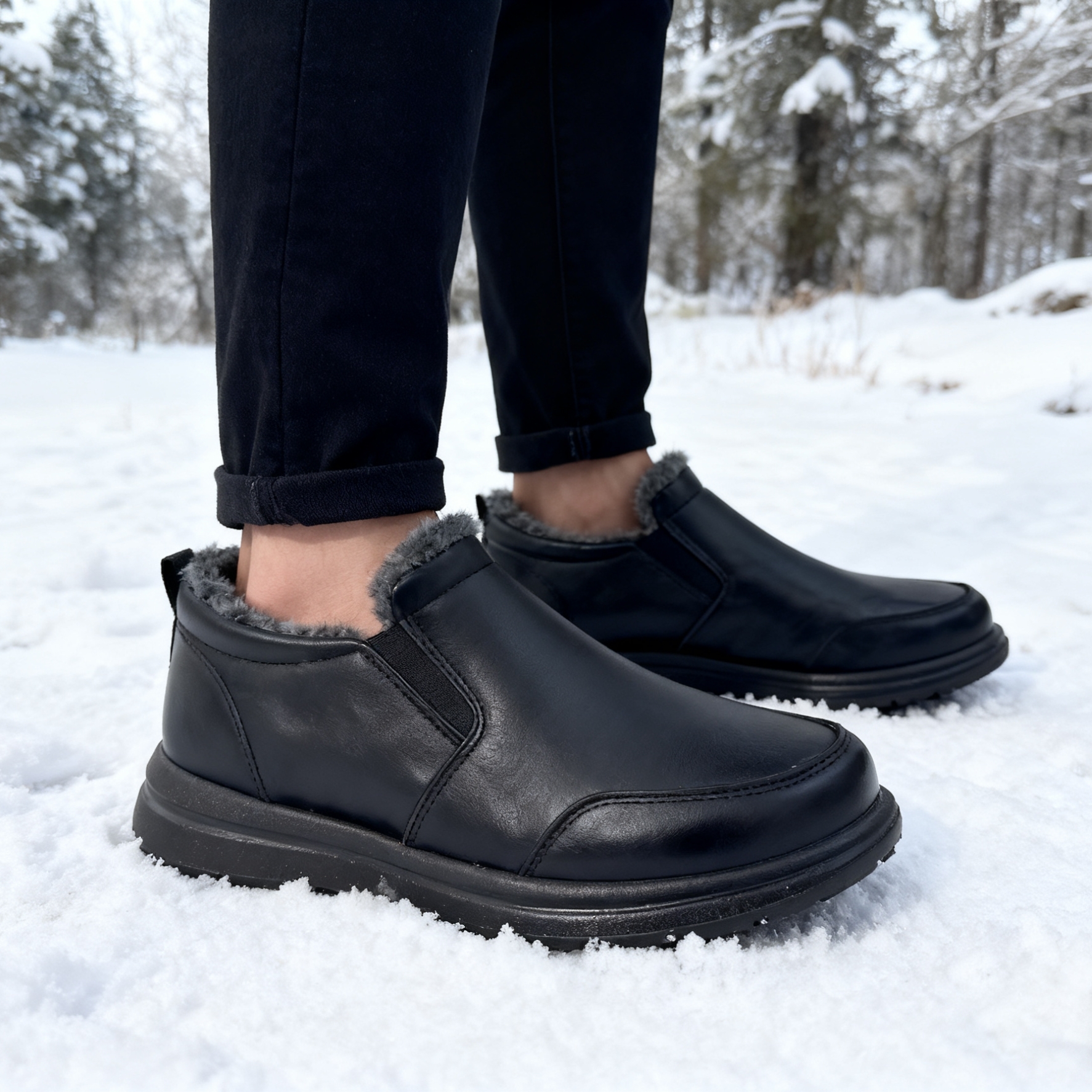 Snow Boot Fur Lined - Men's Faux Fur Lined Winter Ankle