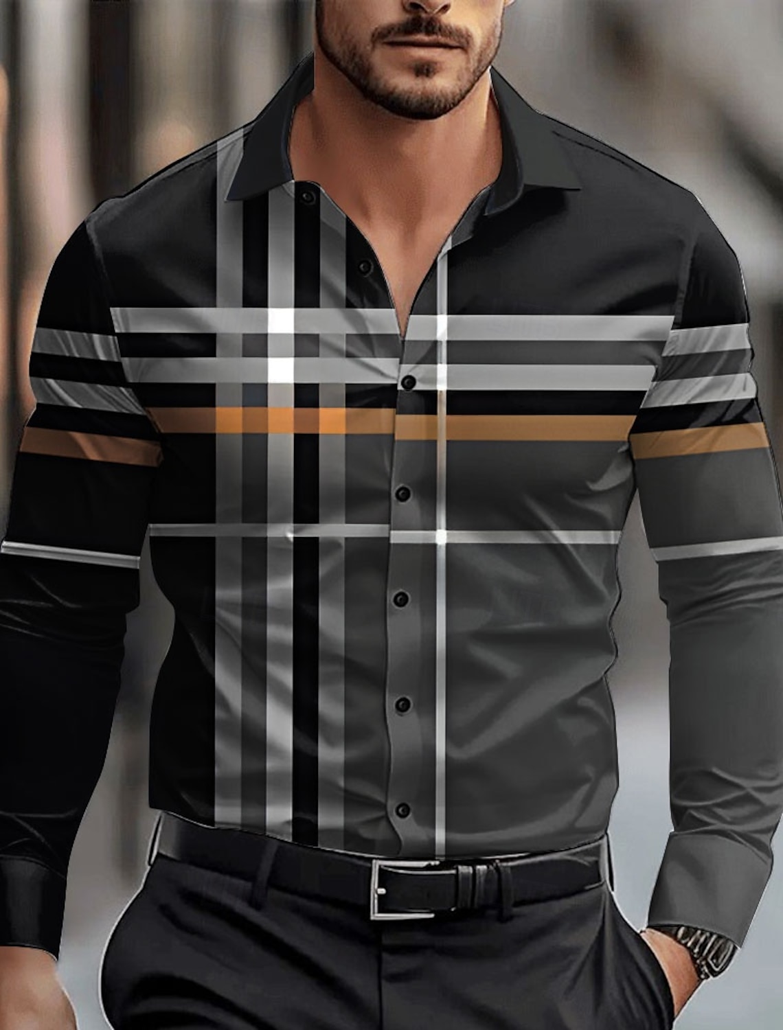 Winter Clothing Dress Up - Geometic Business Casual Men's Dress Shirt