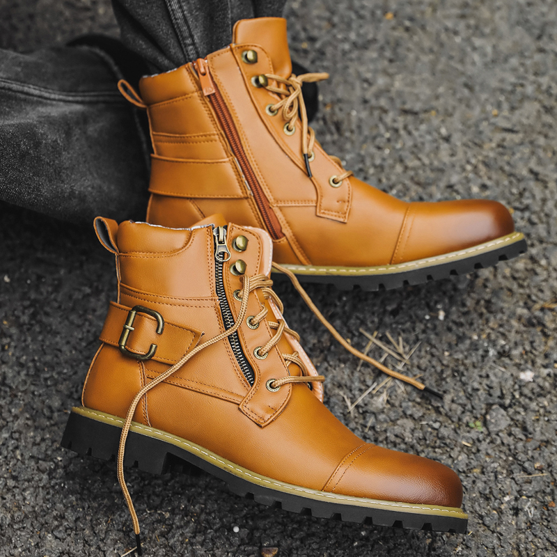 Winter Clothing Material - Quality Men Leather Boots Metal Double