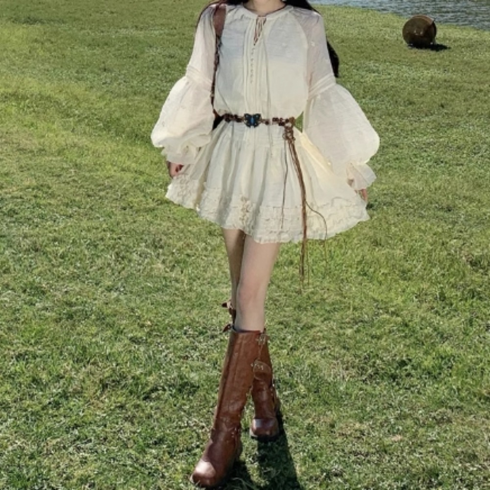 Sweet Embroidered O-neck Lace- - مراجعة Winter Clothing Dress Up وسعره