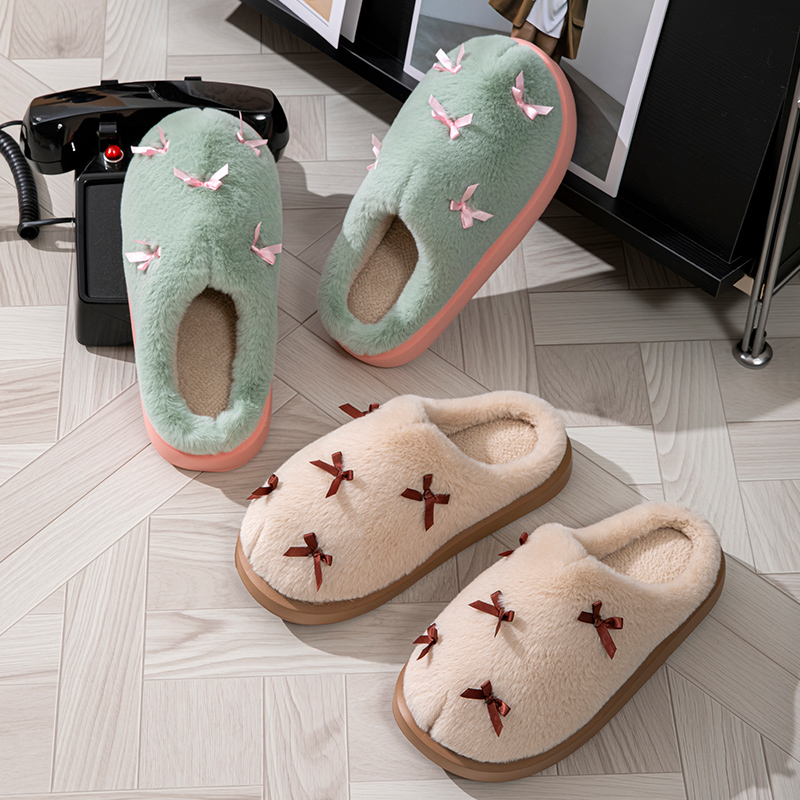 Fashion Women's Bow Slippers W - مراجعة Winter Clothing Material وسعره