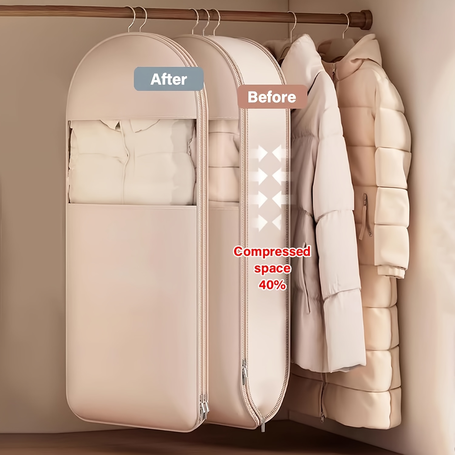 Beige Compression Hanging Bag, - مراجعة Winter Clothing Storage وسعره