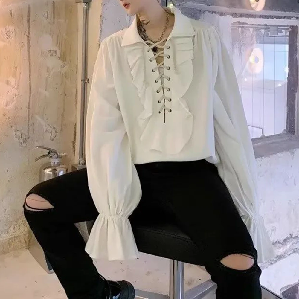 Mens Ruffled Long-Sleeved Shir - مراجعة Winter Clothing Dress Up وسعره